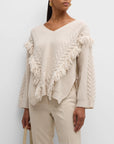 Cable knit fringe sweater