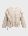 Cable knit fringe sweater