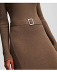 Long-sleeved belted knit dress