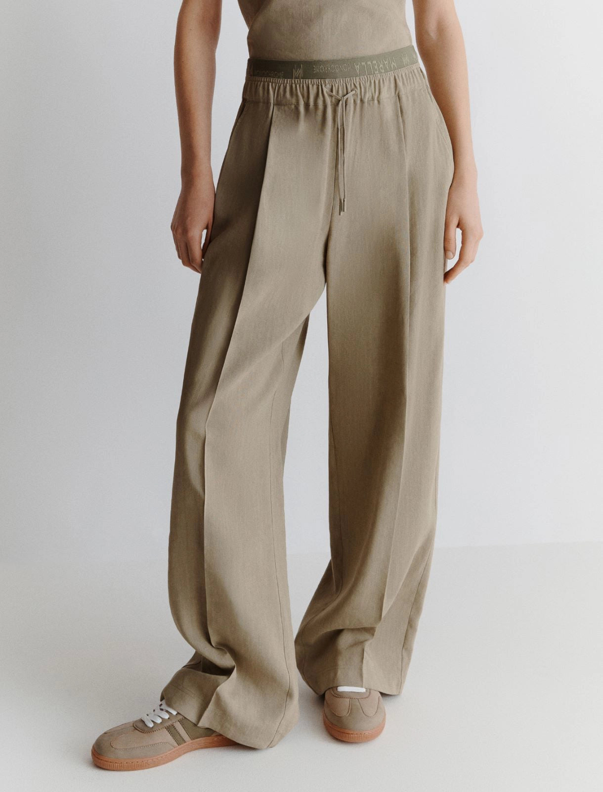 Straight-fit stretch viscose and linen trousers