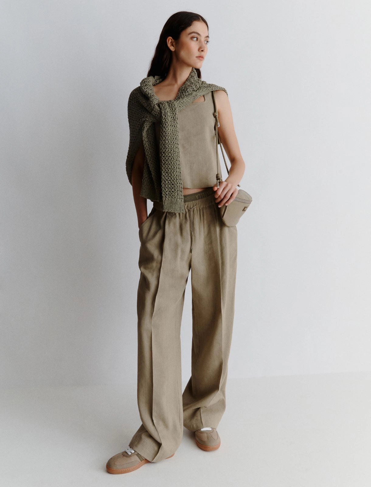 Straight-fit stretch viscose and linen trousers