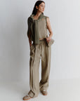 Straight-fit stretch viscose and linen trousers