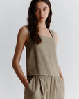Stretch viscose and linen top