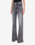 Stretch denim flared trousers