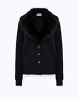 Wool cardigan with faux fur