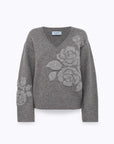Jacquard sweater with rose intarsia
