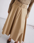Water-repellent stretch cotton satin skirt