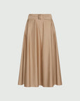 MiLA Boutique beige water-repellent stretch cotton satin circle skirt with belt and pockets
