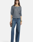MiLA Boutique blue metallic openwork viscose knit sweater with notch neckline and dropped shoulders.