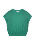 MiLA Boutique emerald green short-sleeve knit sweater with subtle openwork detail on the yoke.