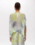 MiLA Βoutique mesh knit top with short kimono sleeves and a grey and lime green abstract rose print.