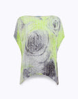 MiLA Boutique mesh knit top with short kimono sleeves and a grey and neon green rose print.