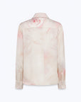 MiLA Boutique light pink and cream rose print viscose satin shirt with long sleeves and covered buttons.