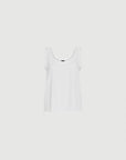 MiLA Boutique white satin vest top with rounded neckline and spaghetti straps.