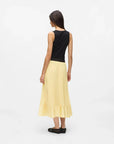 MiLA Boutique pale yellow satin pleated midi skirt with elasticated waistband and ruffled hem.