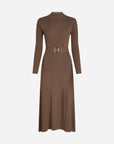 Long-sleeved belted knit dress