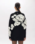 Jacquard oversized cardigan with roses