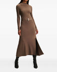 Long-sleeved belted knit dress