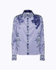 Printed satin shirt with rhinestones