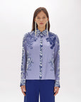 Printed satin shirt with rhinestones