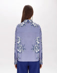 Printed satin shirt with rhinestones