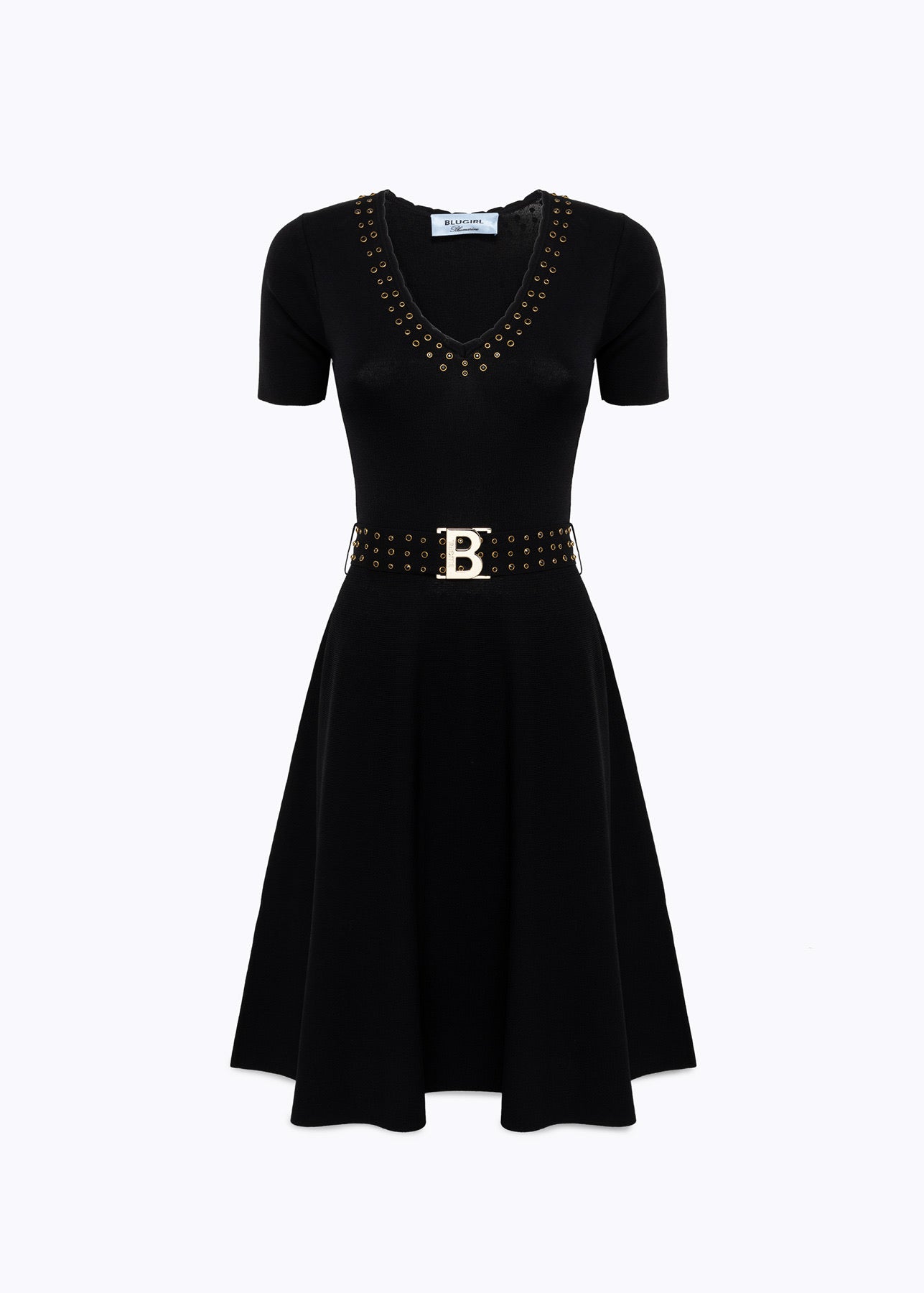 Knitted dress with studs and belt