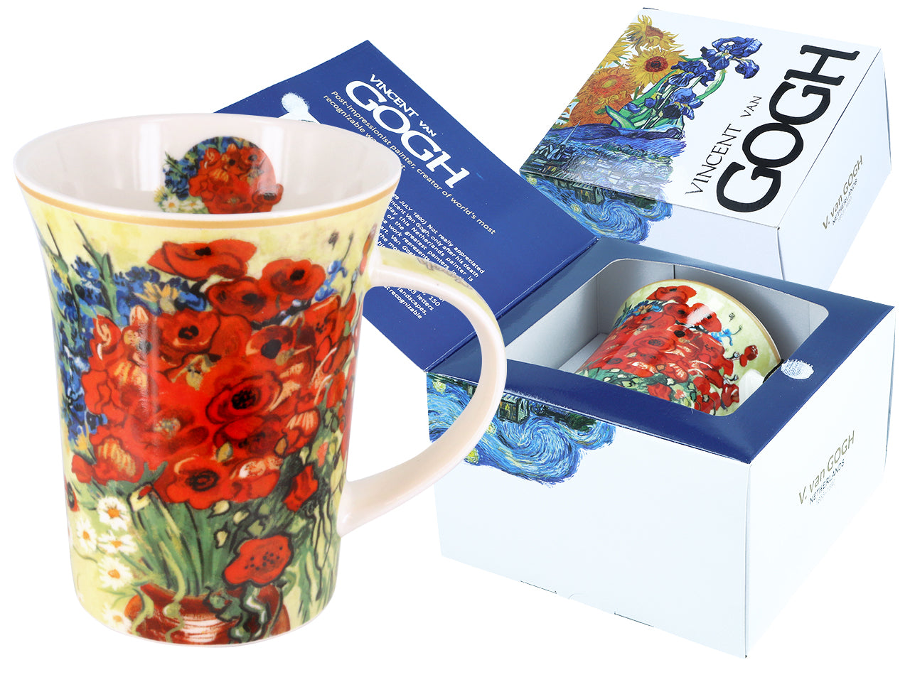 Porcelain mug set featuring Van Gogh Red Poppies and Daisies