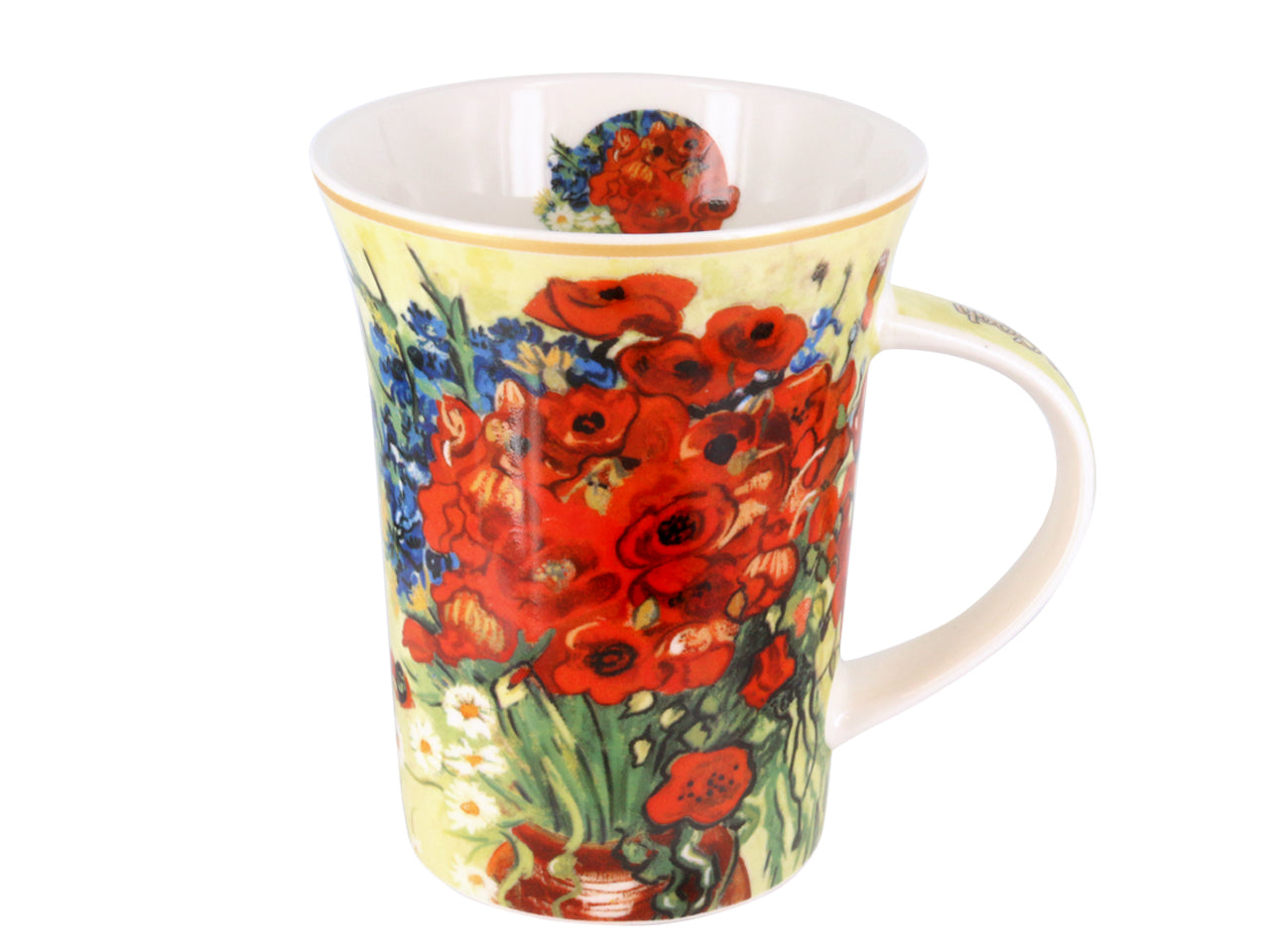 Porcelain mug set featuring Van Gogh Red Poppies and Daisies