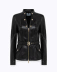 Fitted leather jacket with belt