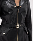 Fitted leather jacket with belt