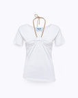 T-shirt with draped details and necklace