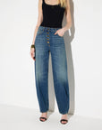 Balloon jeans with jewel buttons