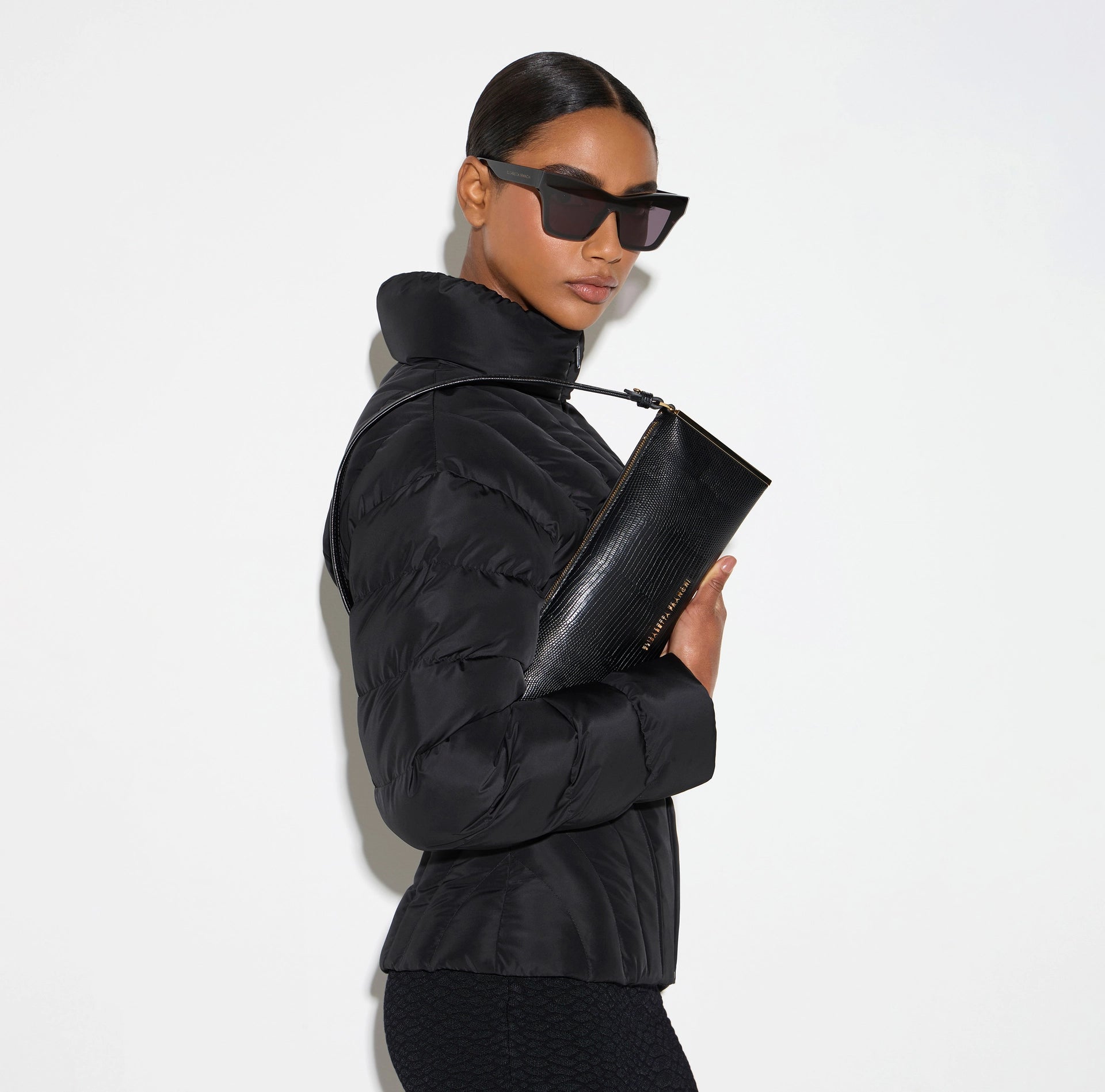 Over-the-shoulder bag with lizard print