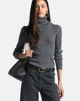 Flat-ribbed turtleneck sweater