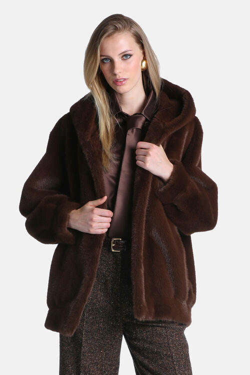 Fur-effect hooded jacket