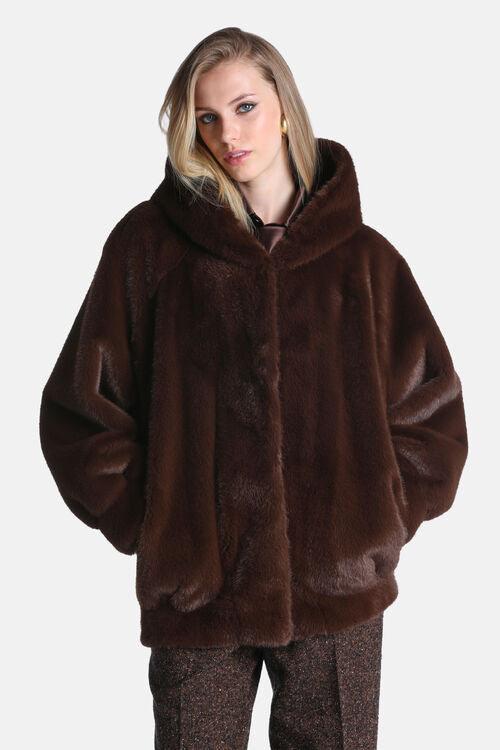 Fur-effect hooded jacket