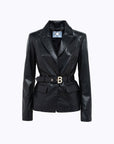 Leather blazer jacket with belt