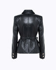 Leather blazer jacket with belt