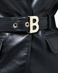 Leather blazer jacket with belt