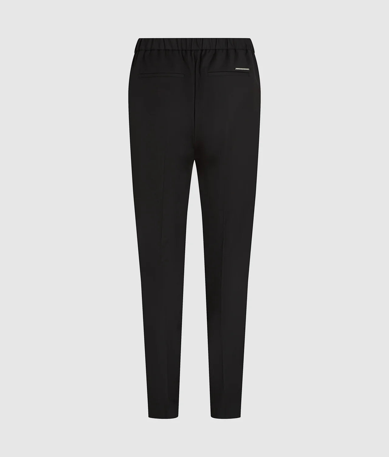 MiLA Boutique black wool-blend tailored pants with elasticated back waistband and metal logo rivet.