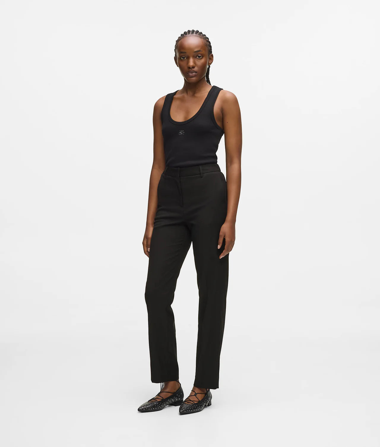 MiLA Boutique black wool-blend tailored pants with hook-and-eye closure and elasticated back waistband.