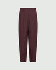 MiLA Boutique burgundy linen canvas chino trousers with a relaxed regular cut and sharp front/back creases.