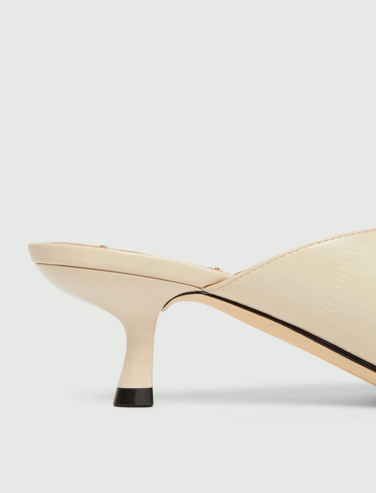 MiLA Boutique cream reptile-print square-toe mules with a 4cm lacquered heel and leather lining.