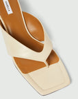 MiLA Boutique cream reptile-print square-toe flip flops with a 4cm lacquered heel and leather lining.