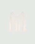 MiLA Boutique cream V-neck sweater in tulle-look viscose-blend yarn with raglan sleeves and embroidered logo detail.