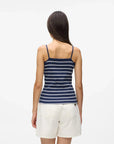 MiLA Boutique navy and white striped tank top with square neckline and slim straps.