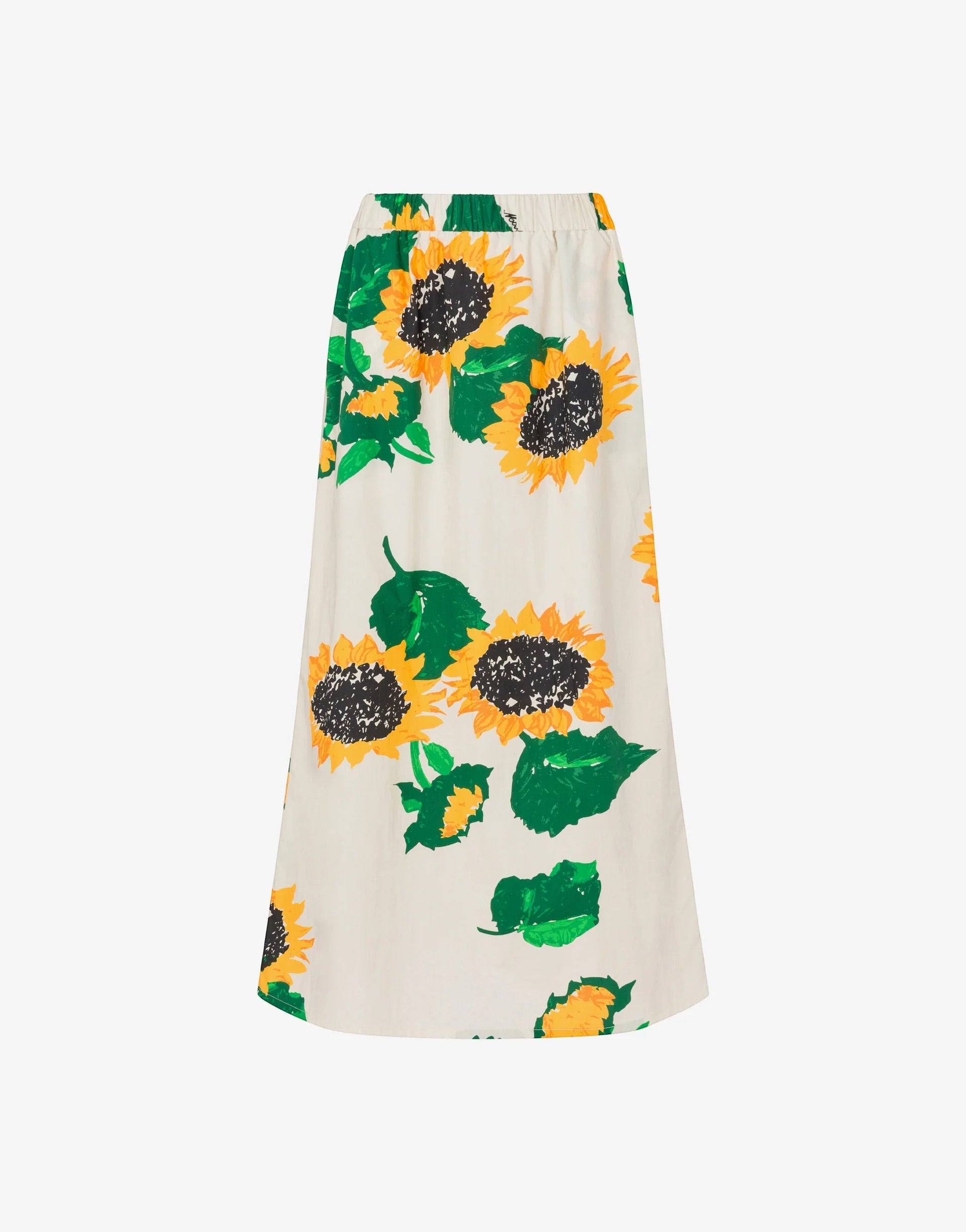 Moschino Jeans cream cotton poplin skirt with all-over sunflower print and elasticated waist.