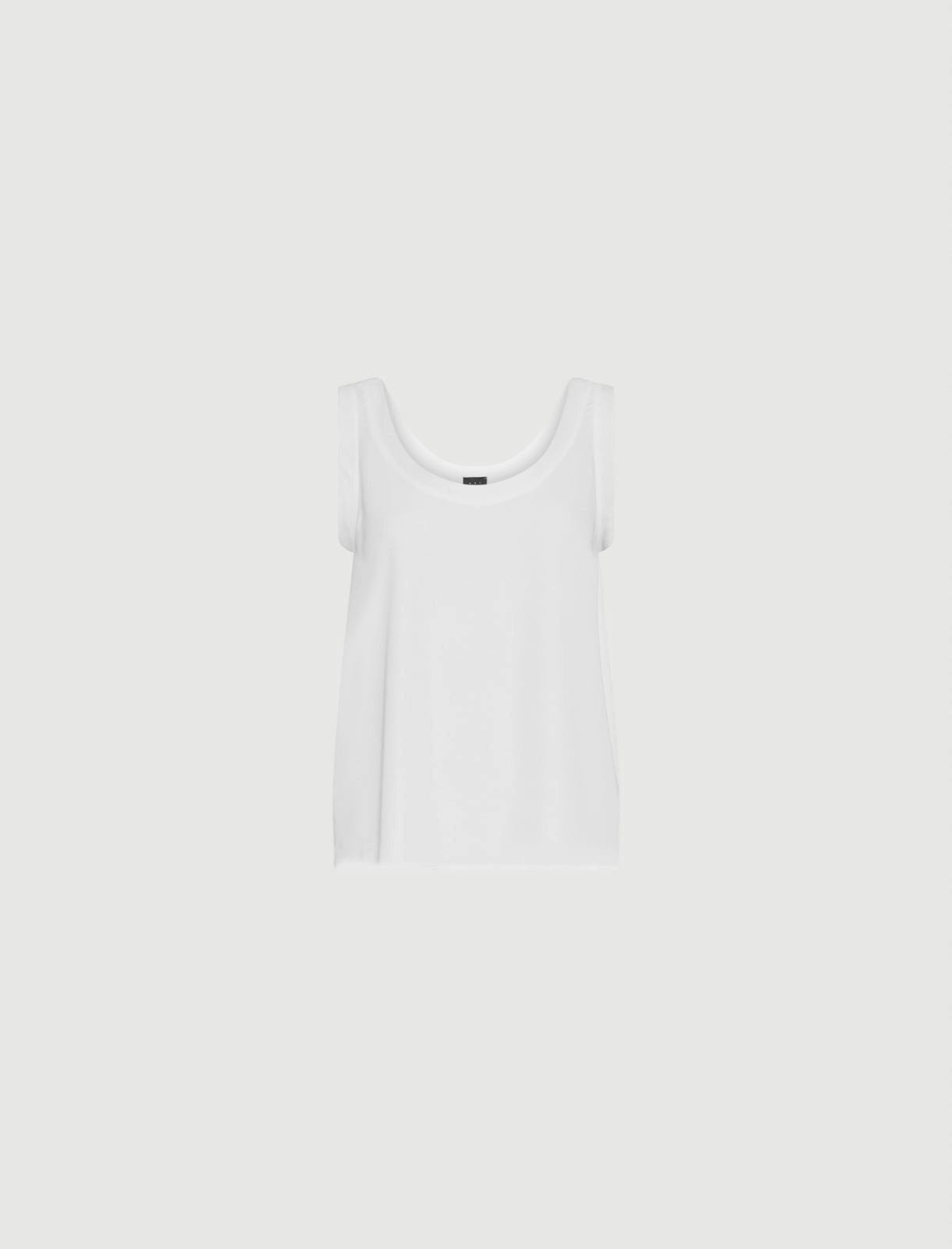 MiLA Boutique white satin vest top with rounded neckline and spaghetti straps.