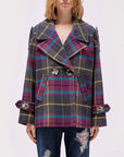 Multicolor check print peacoat